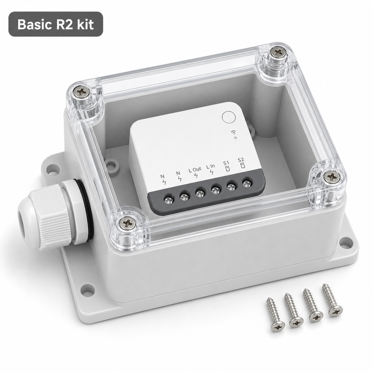 IP66 protective case kit with generic Basic R2 style relay module installed