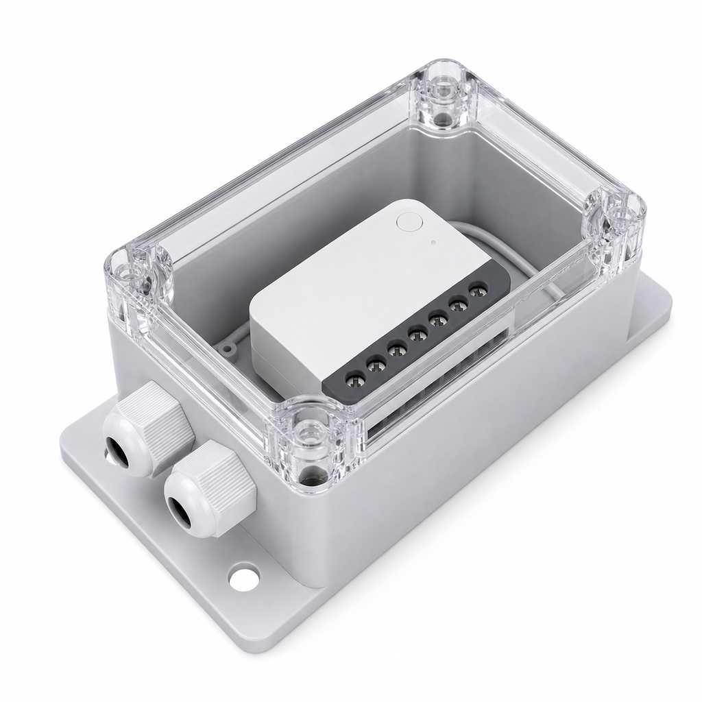 Boîtier IP66 NéoBox Pro avec module Basic R2 sur fond blanc