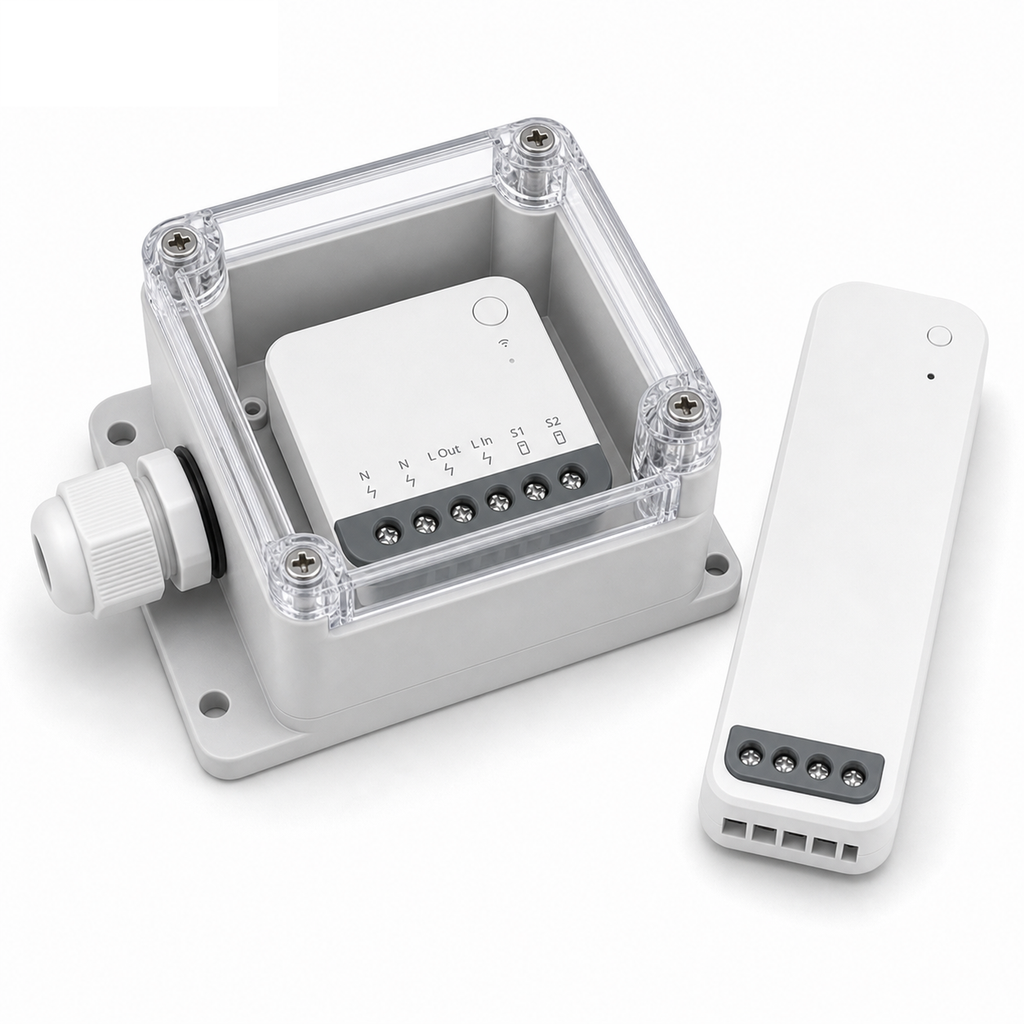 Boîtier IP66 NéoBox Pro avec module Basic R3 sur fond blanc