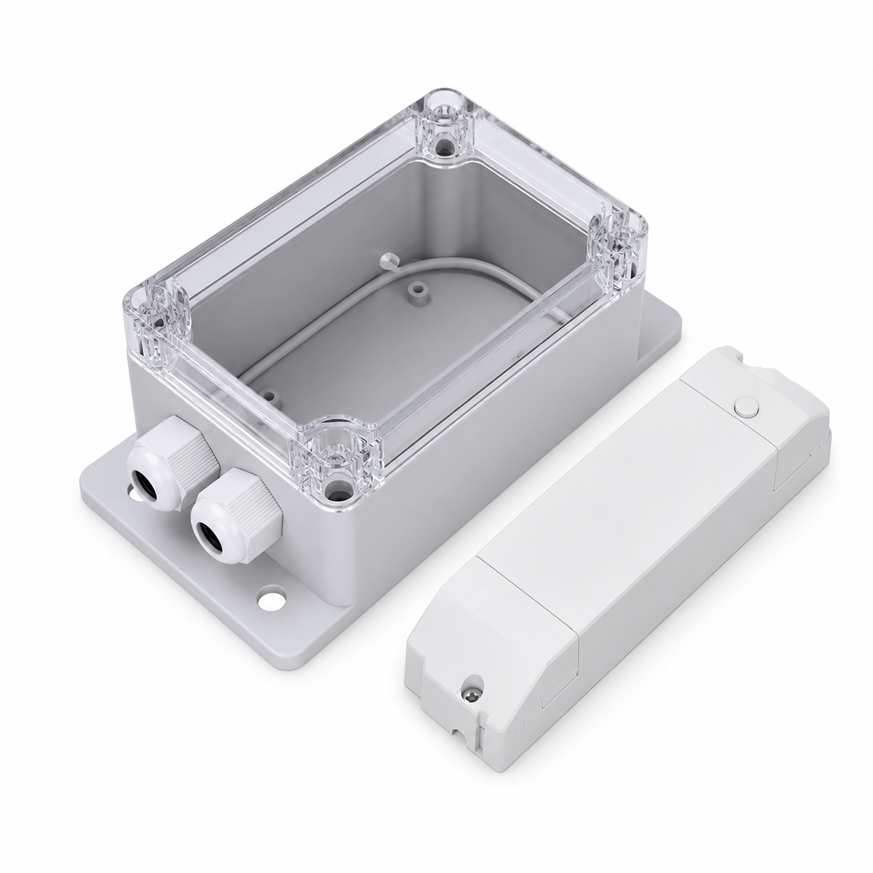 Boîtier IP66 NéoBox Pro avec module TH10 sur fond blanc