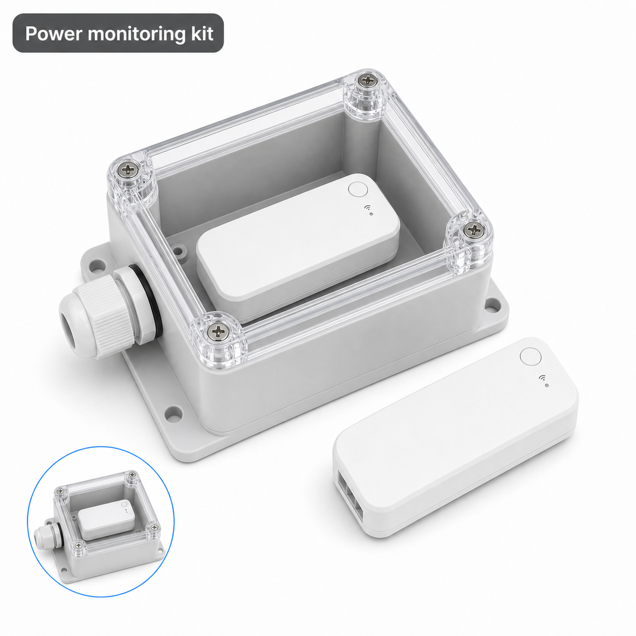 IP66 protective case kit with generic power monitoring module on white studio background