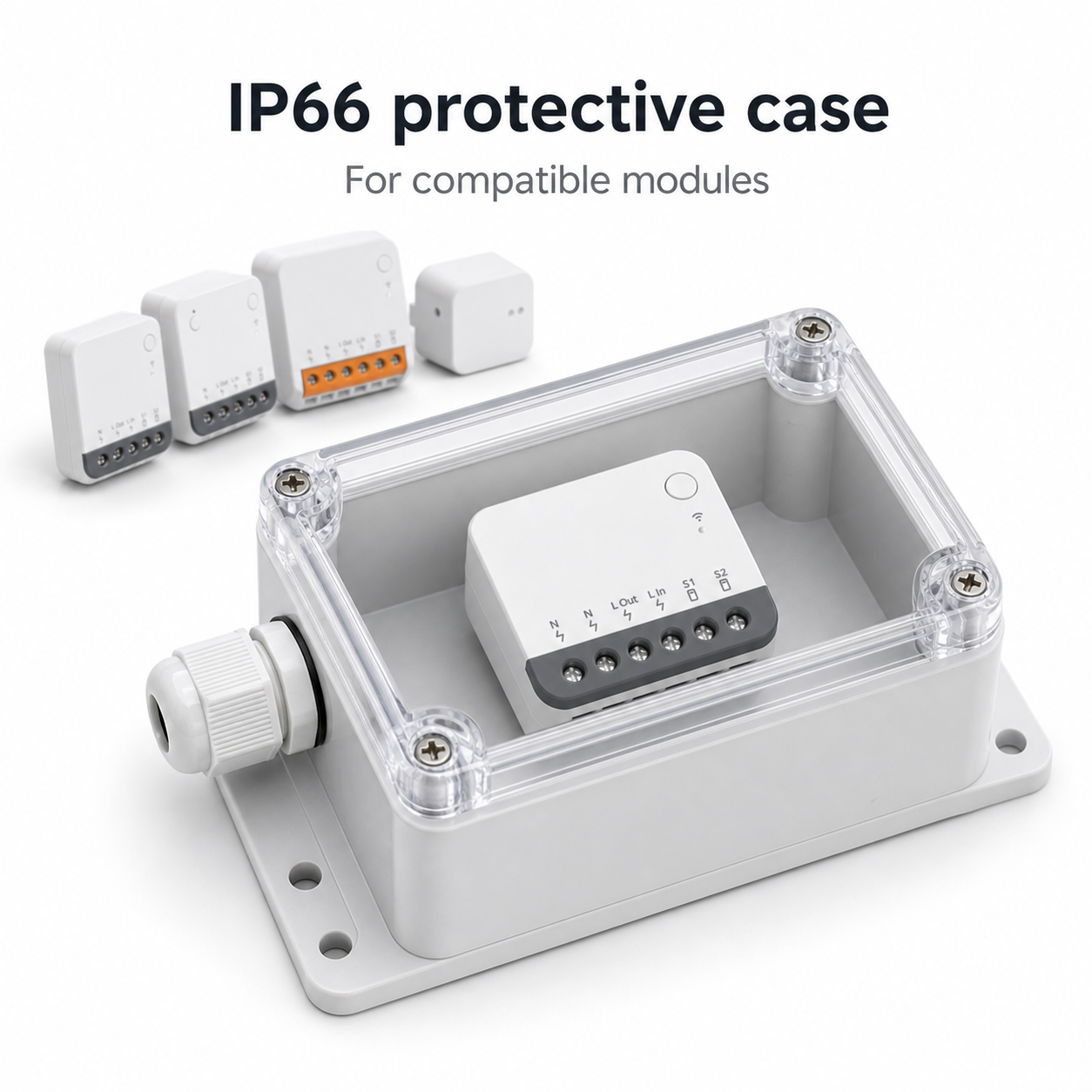 Premium studio hero image of IP66 protective case for compatible smart modules