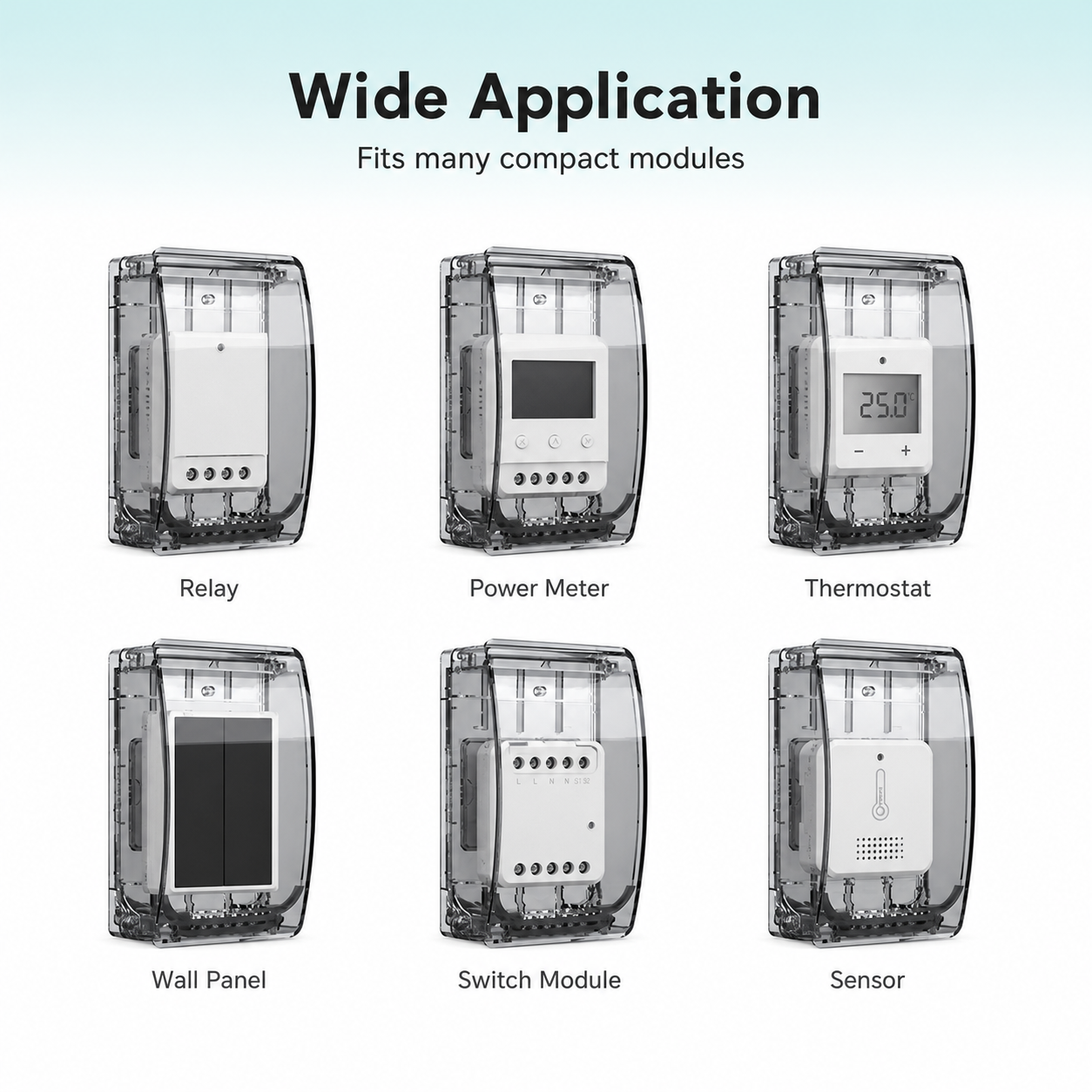 Compatibilité du boîtier étanche avec modules relais, compteur, thermostat et capteur
