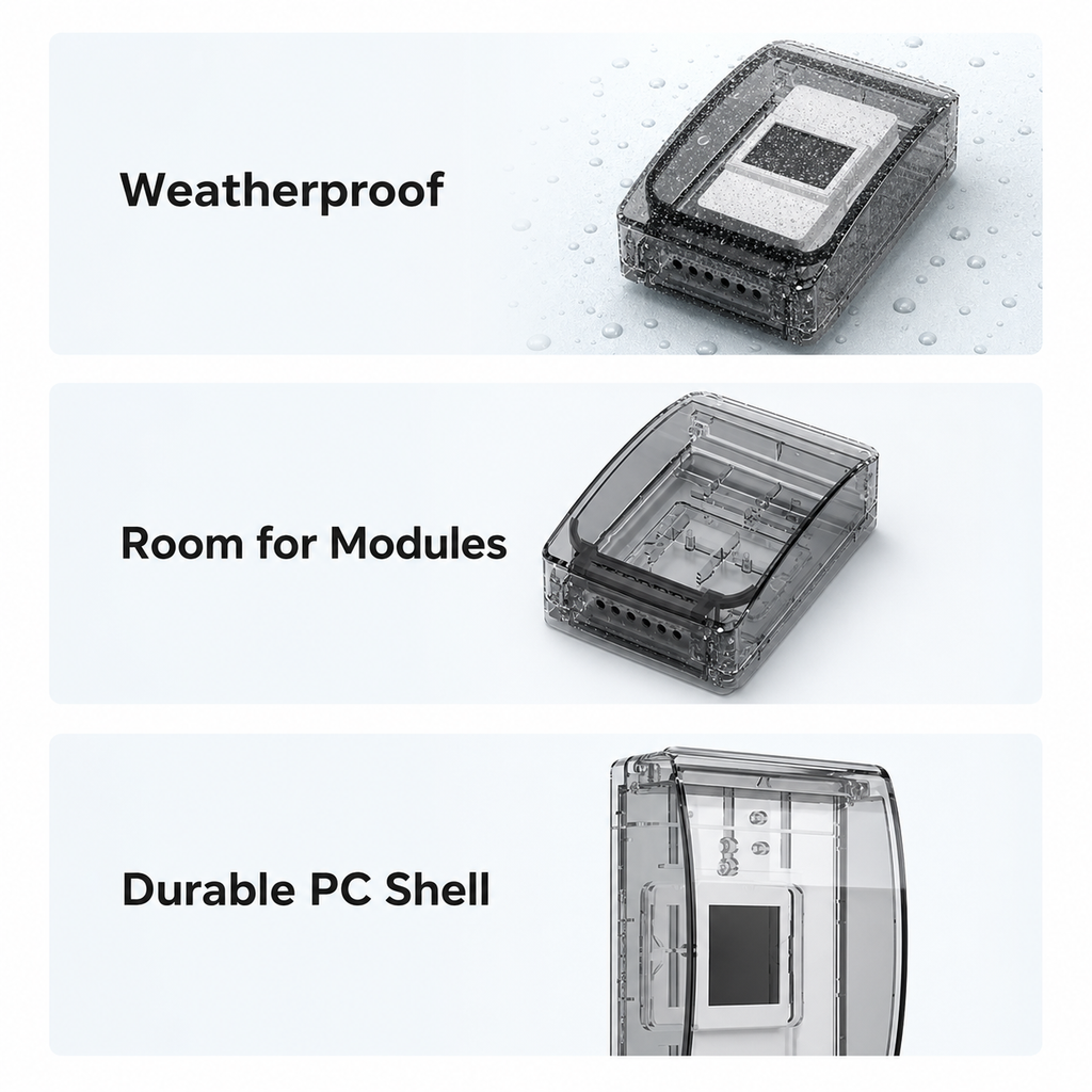 Bénéfices du boîtier étanche transparent avec protection, espace interne et coque PC V0