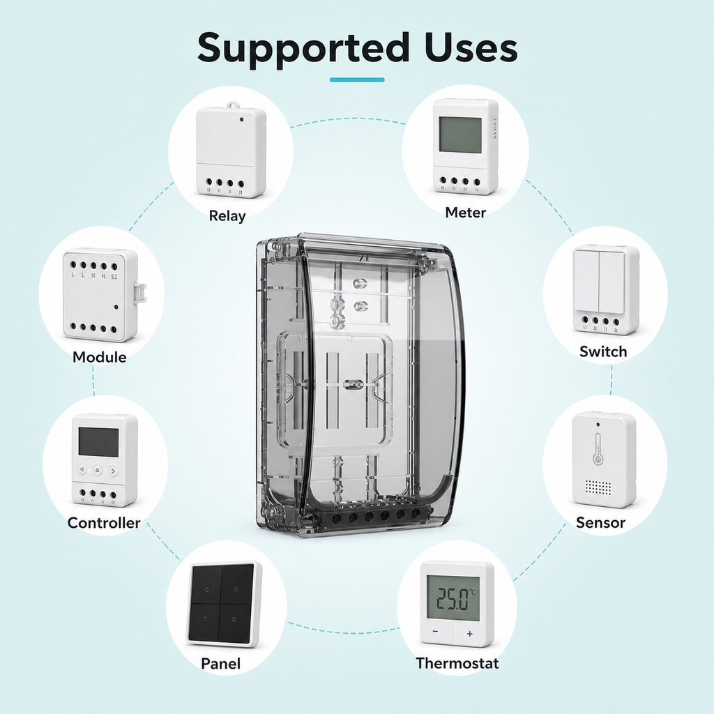 Usages compatibles du boîtier étanche pour relais, interrupteur, panneau et capteur