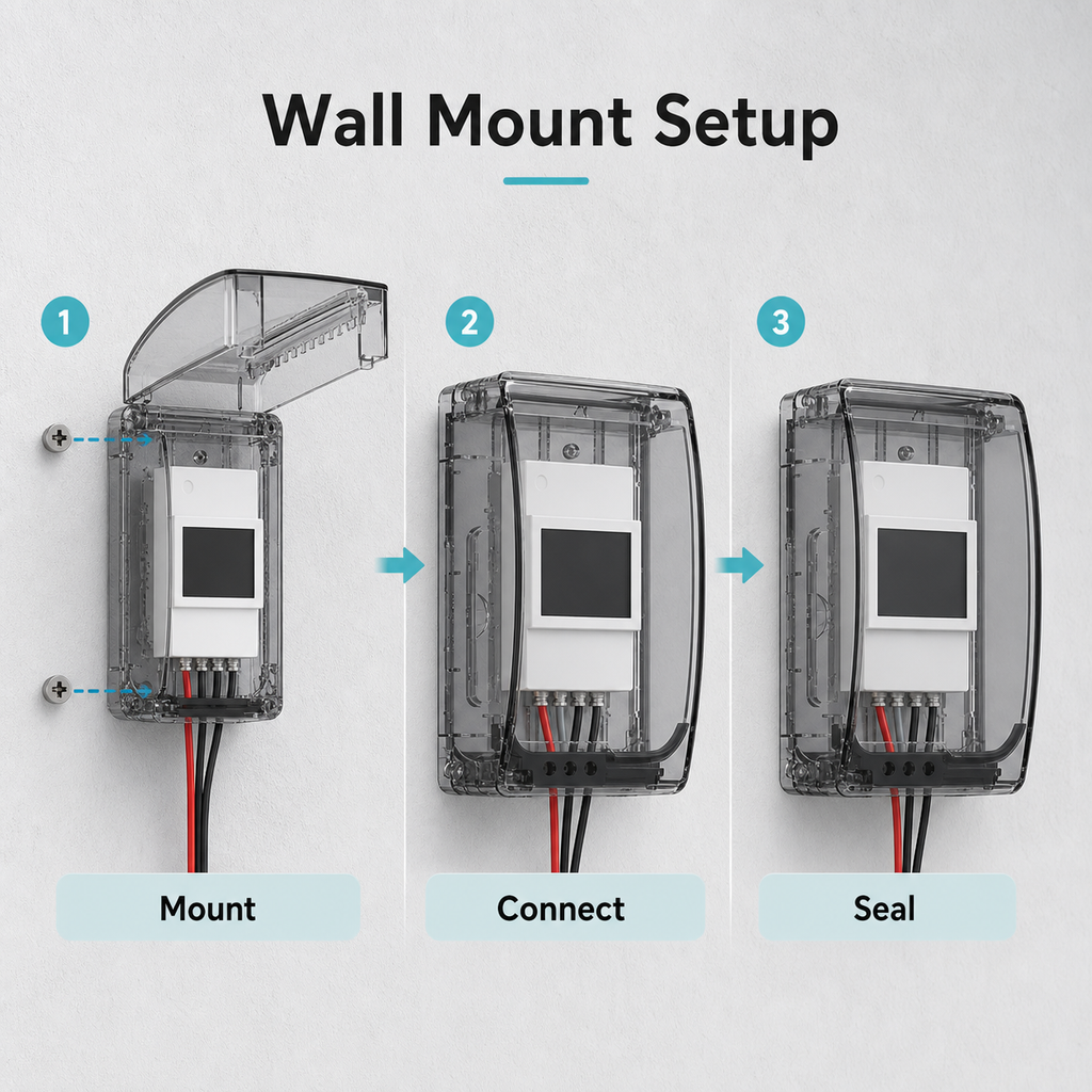 Installation murale du boîtier étanche avec module connecté