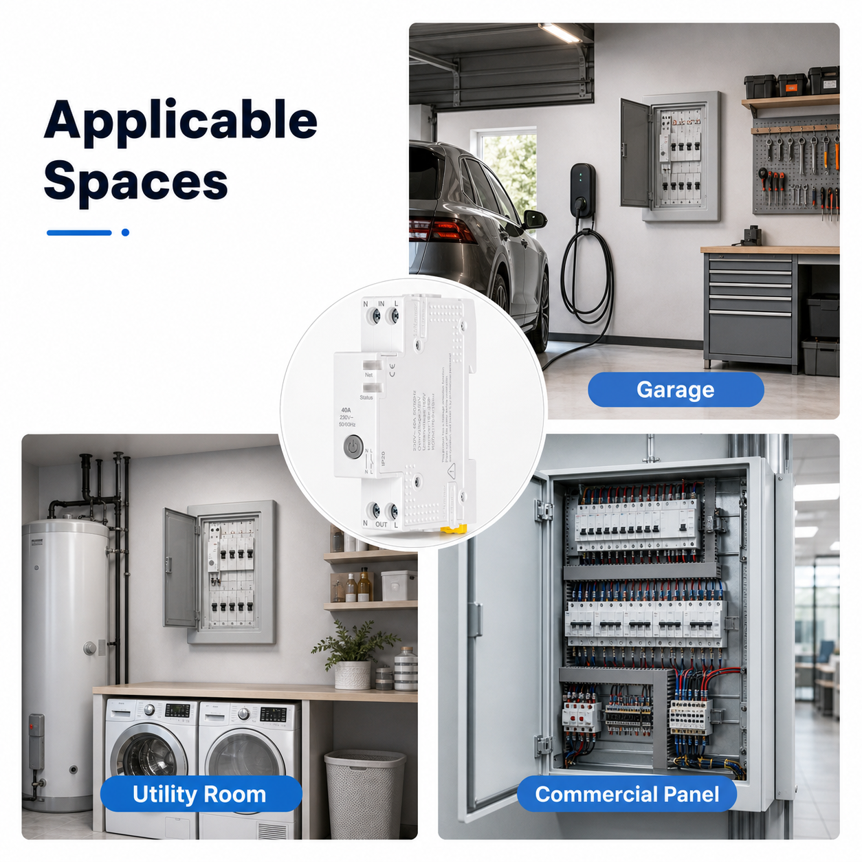 Applicable installation spaces for 40A WiFi smart circuit breaker
