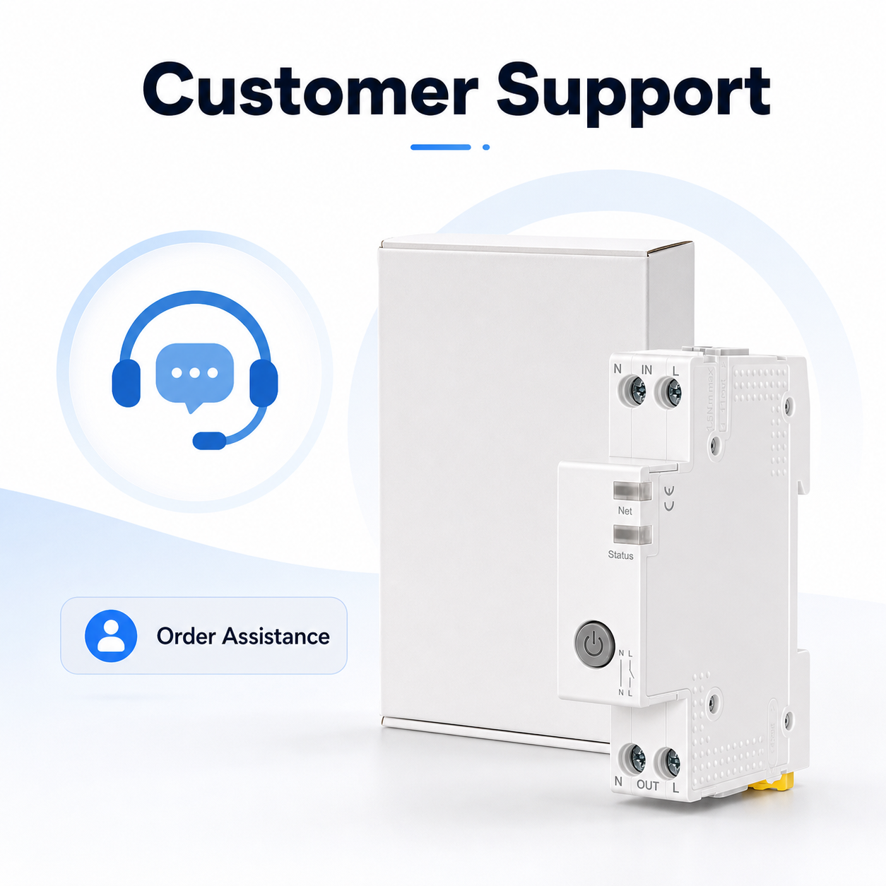 Customer support and order assistance visual for WiFi smart circuit breaker