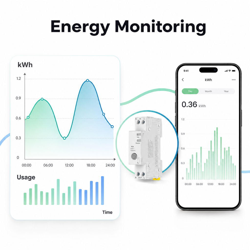 Energy monitoring visual for WiFi smart circuit breaker with generic app chart
