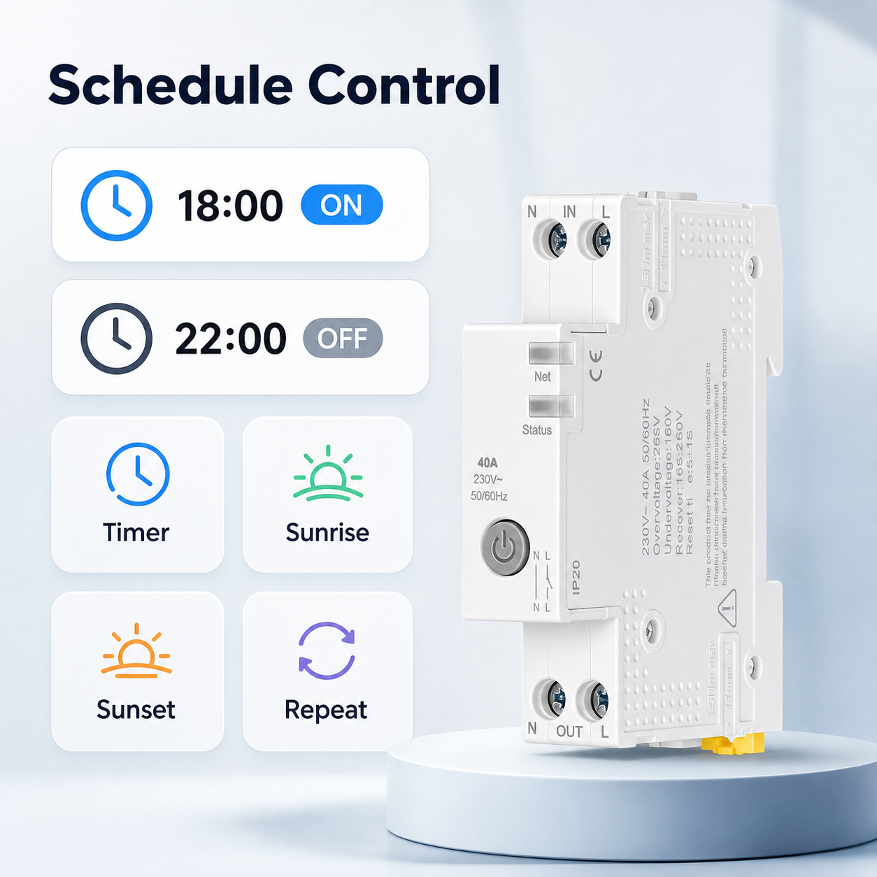 Schedule control interface for 1P 40A WiFi smart circuit breaker