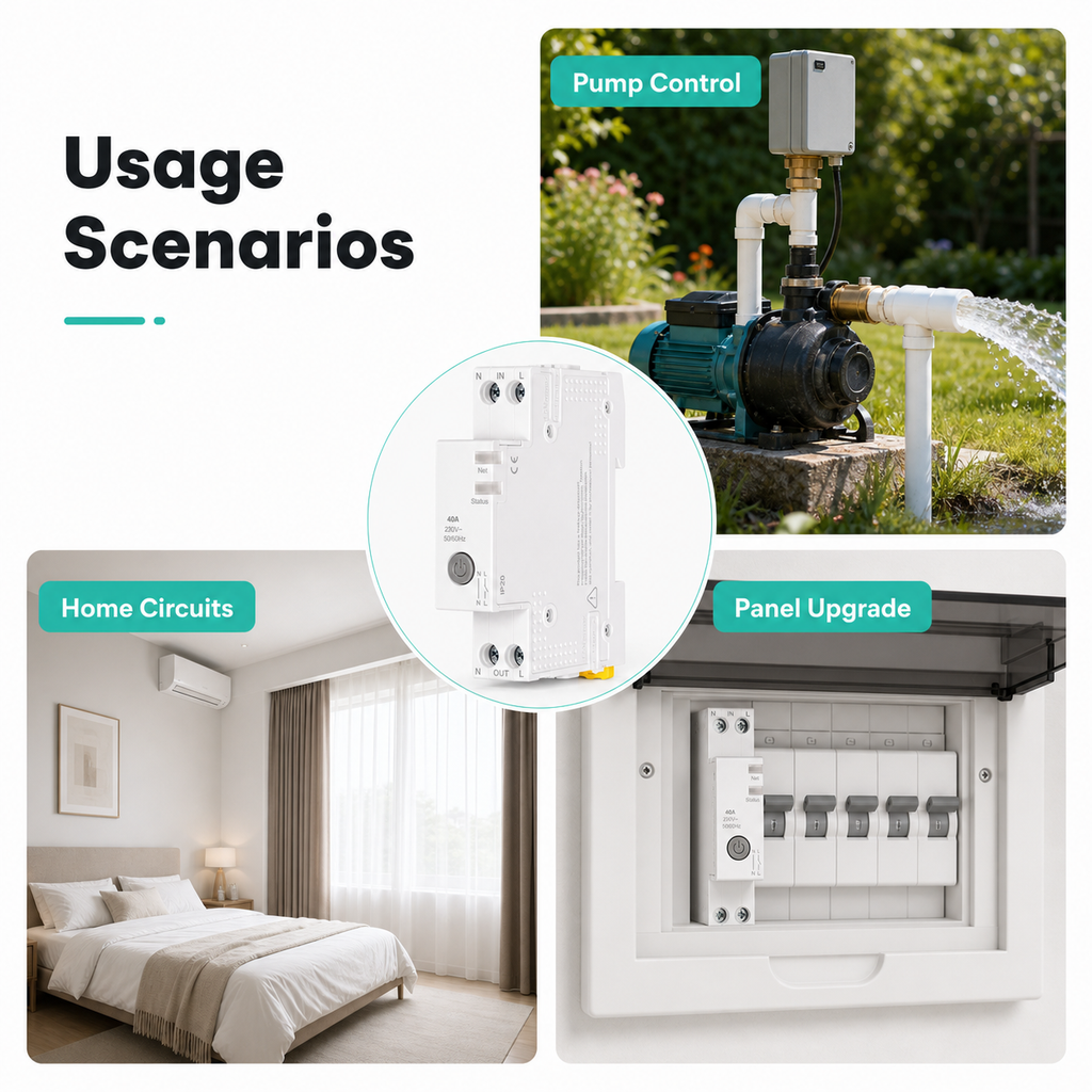 Usage scenarios for WiFi smart circuit breaker in home and panel contexts