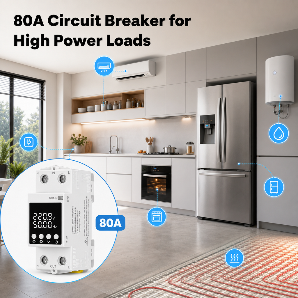 Smart WiFi 80A circuit breaker for high power loads