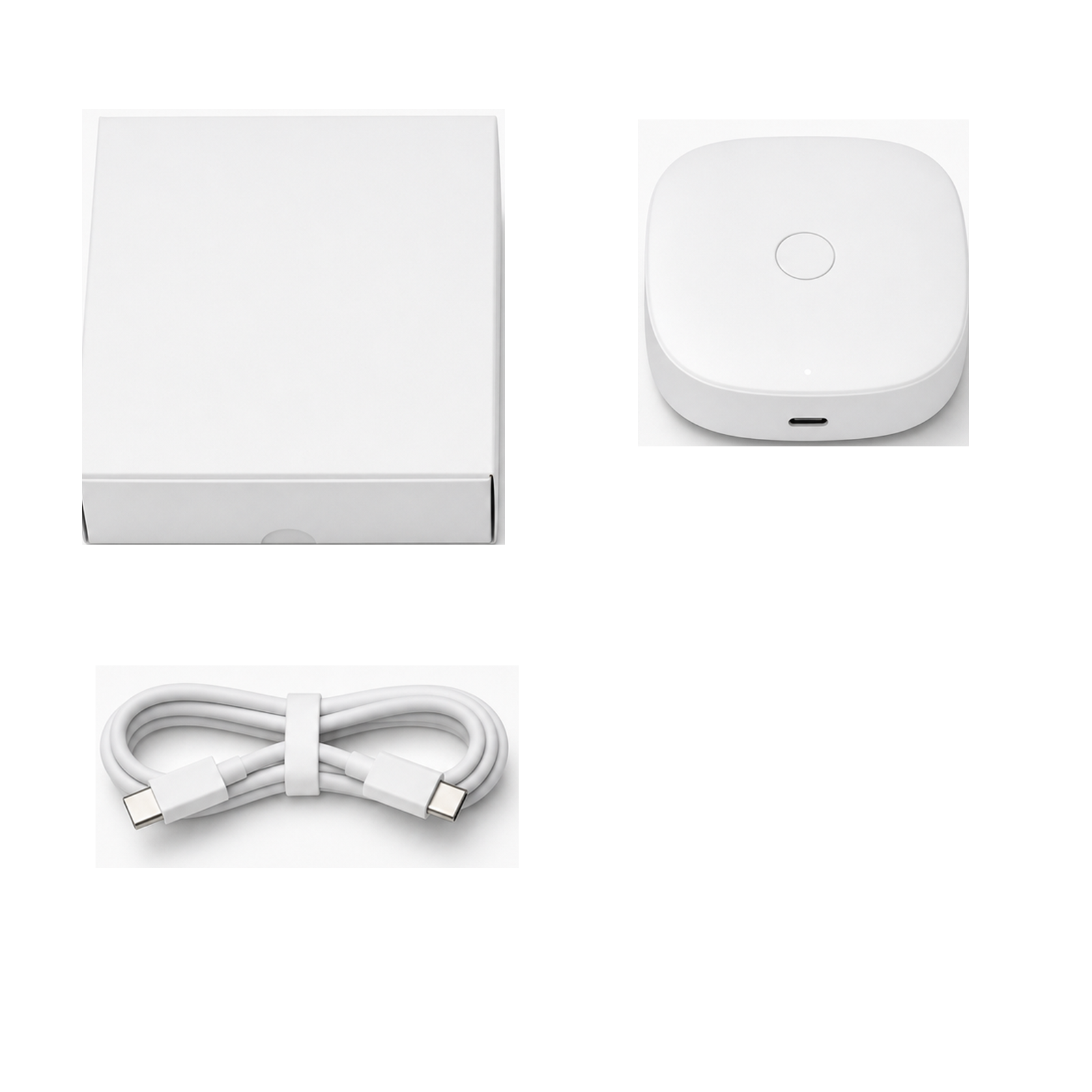 Passerelle NéoBridge Duo Mini Comfort avec boîte blanche et câble USB-C sur fond blanc