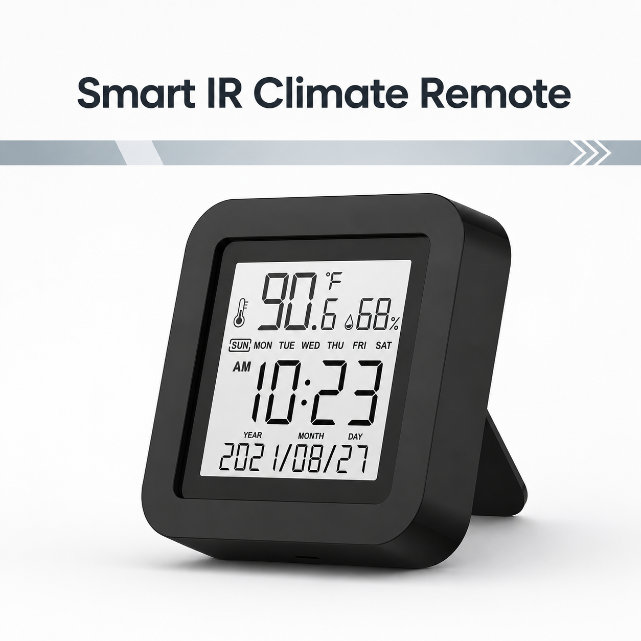 Feature card for smart IR climate remote with temperature and humidity display