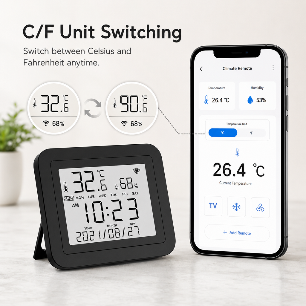 Celsius and Fahrenheit unit switching app control