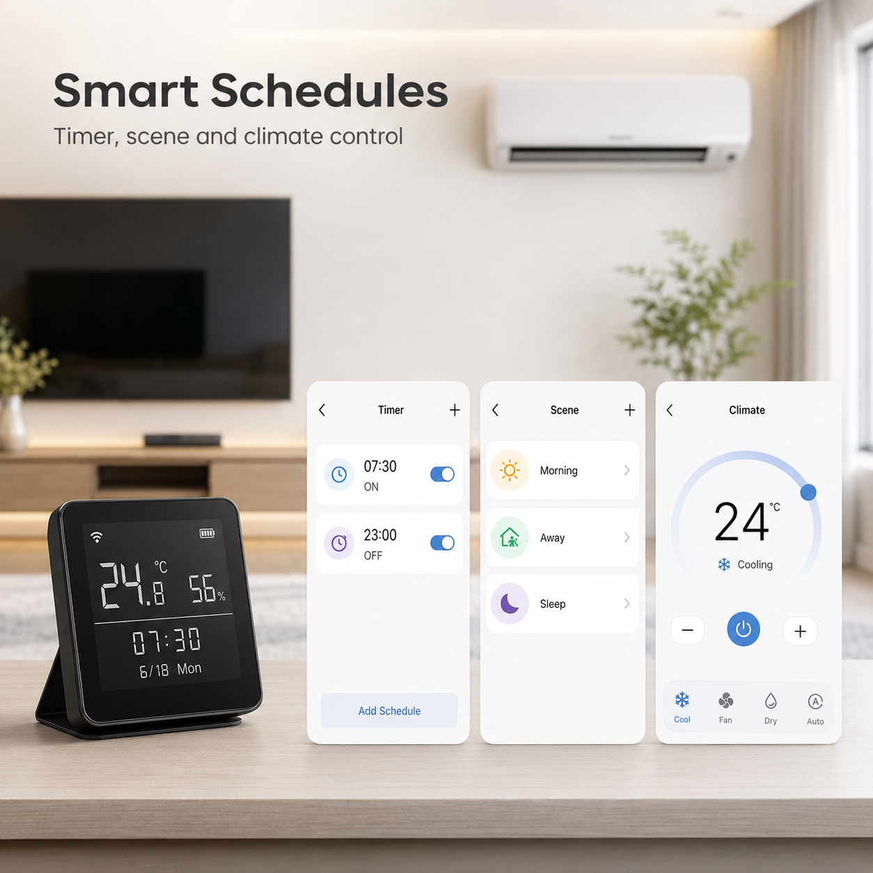 Smart schedule app interface for IR climate remote