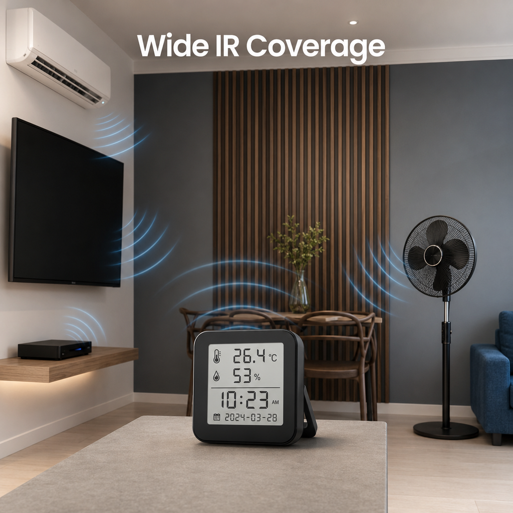 Wide IR coverage scene for smart IR remote hub