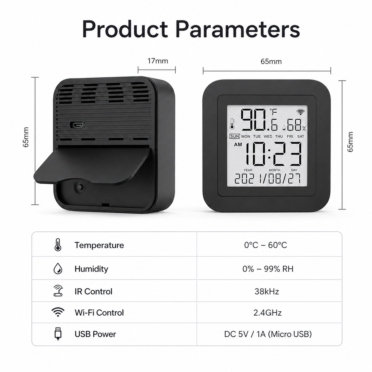 Product parameter table for smart IR climate remote