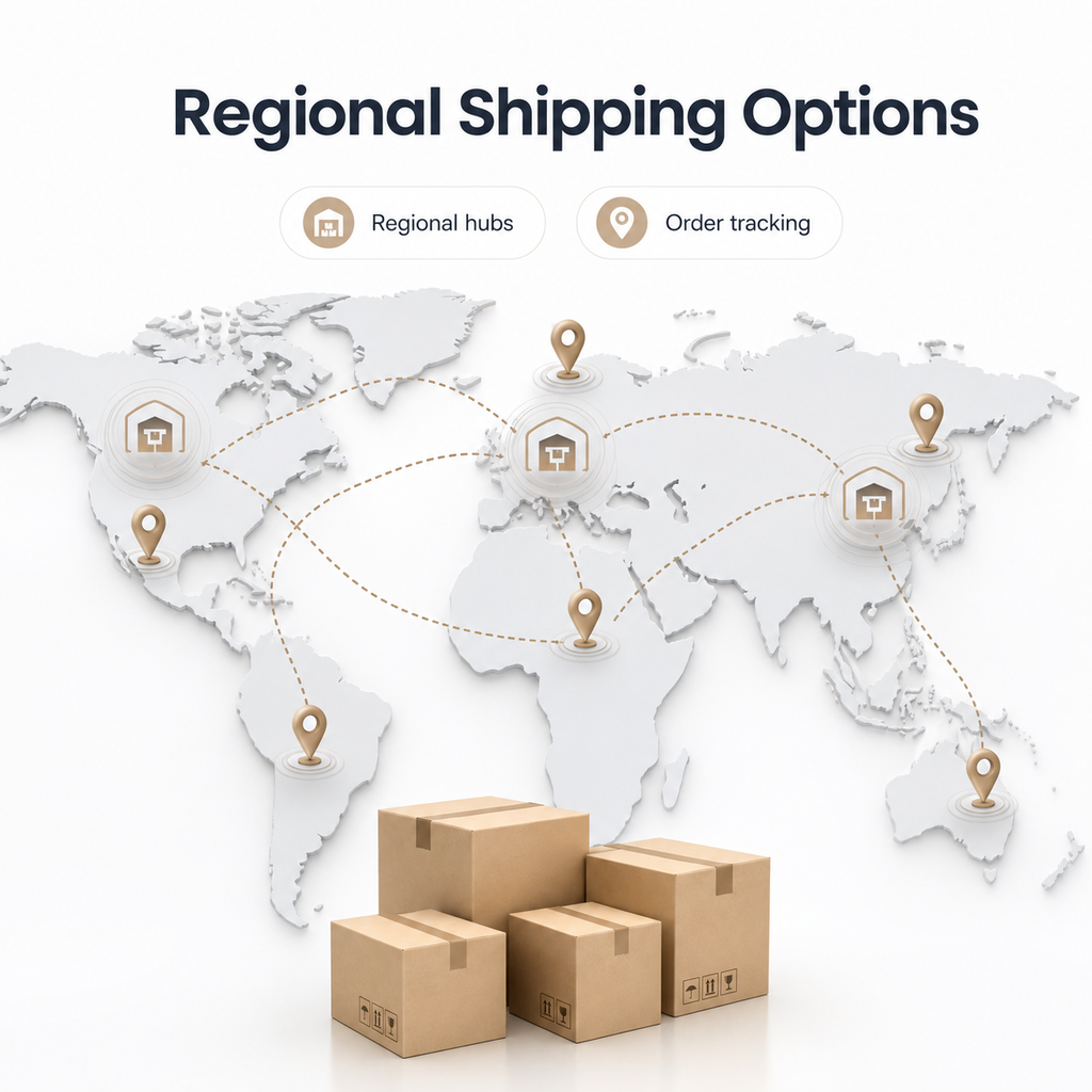 Generic regional shipping options map without carrier logos