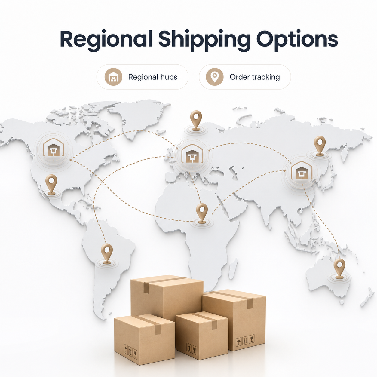 Generic regional shipping options map without carrier logos