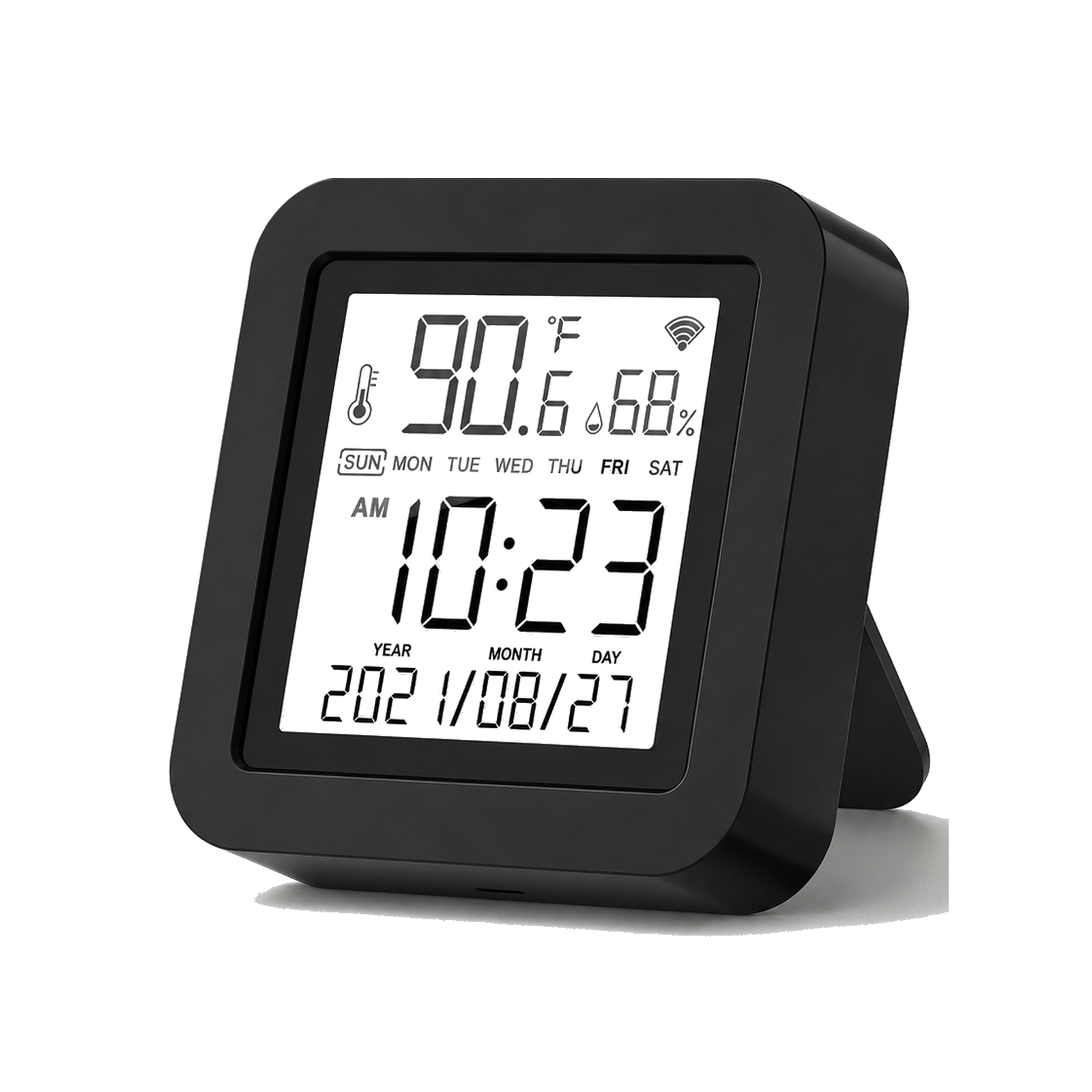 D?tail ?cran temp?rature et humidit? de la t?l?commande IR Wi-Fi Neobridge sur fond blanc