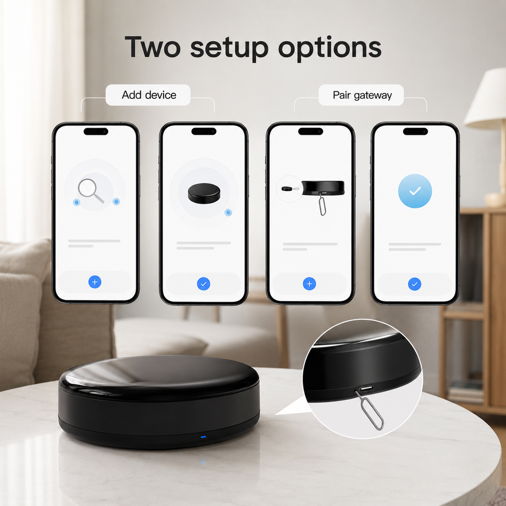 App setup options visual for WiFi ZigBee IR gateway
