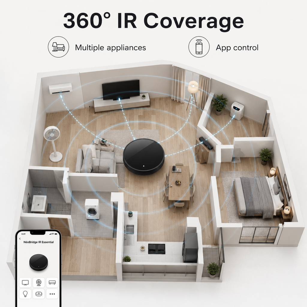 Full room IR coverage visual for black smart gateway