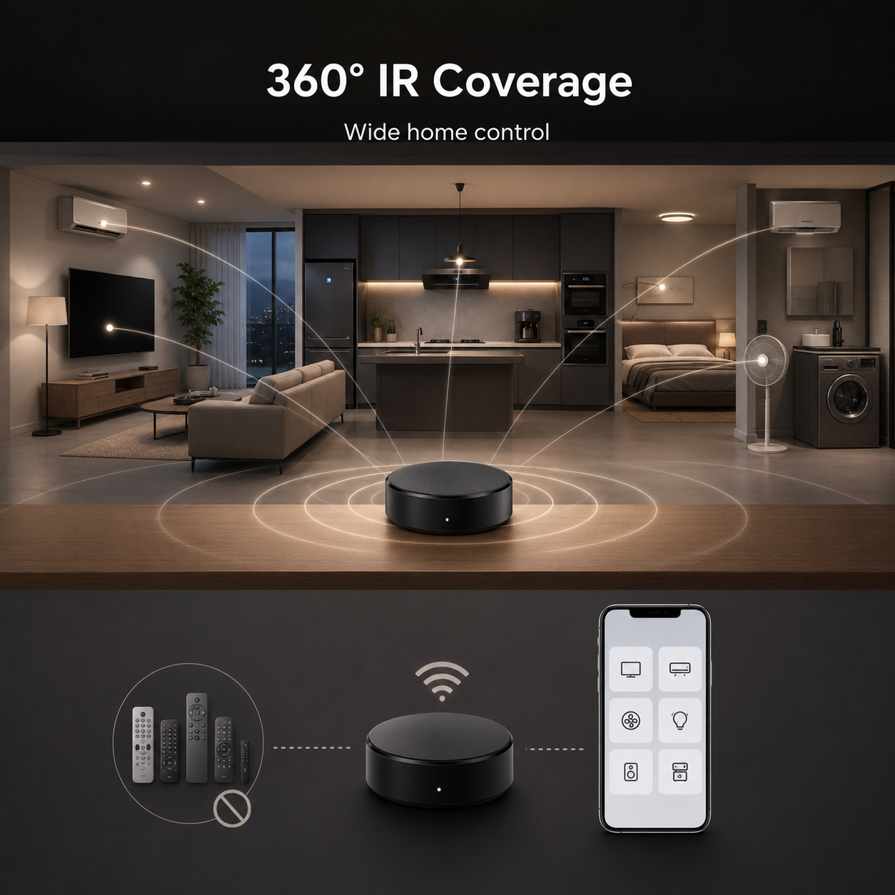 360 degree IR signal coverage visual for smart gateway