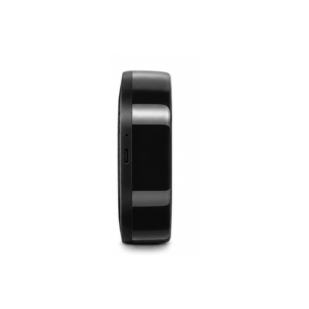 Passerelle Wi-Fi ZigBee et infrarouge noire vue de profil avec port USB-C sur fond blanc