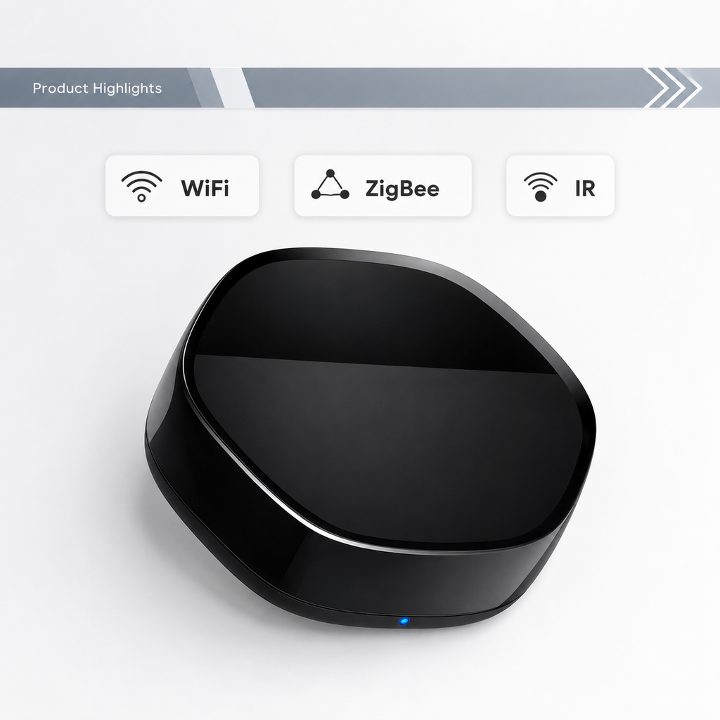 Product highlights visual for WiFi ZigBee IR smart gateway