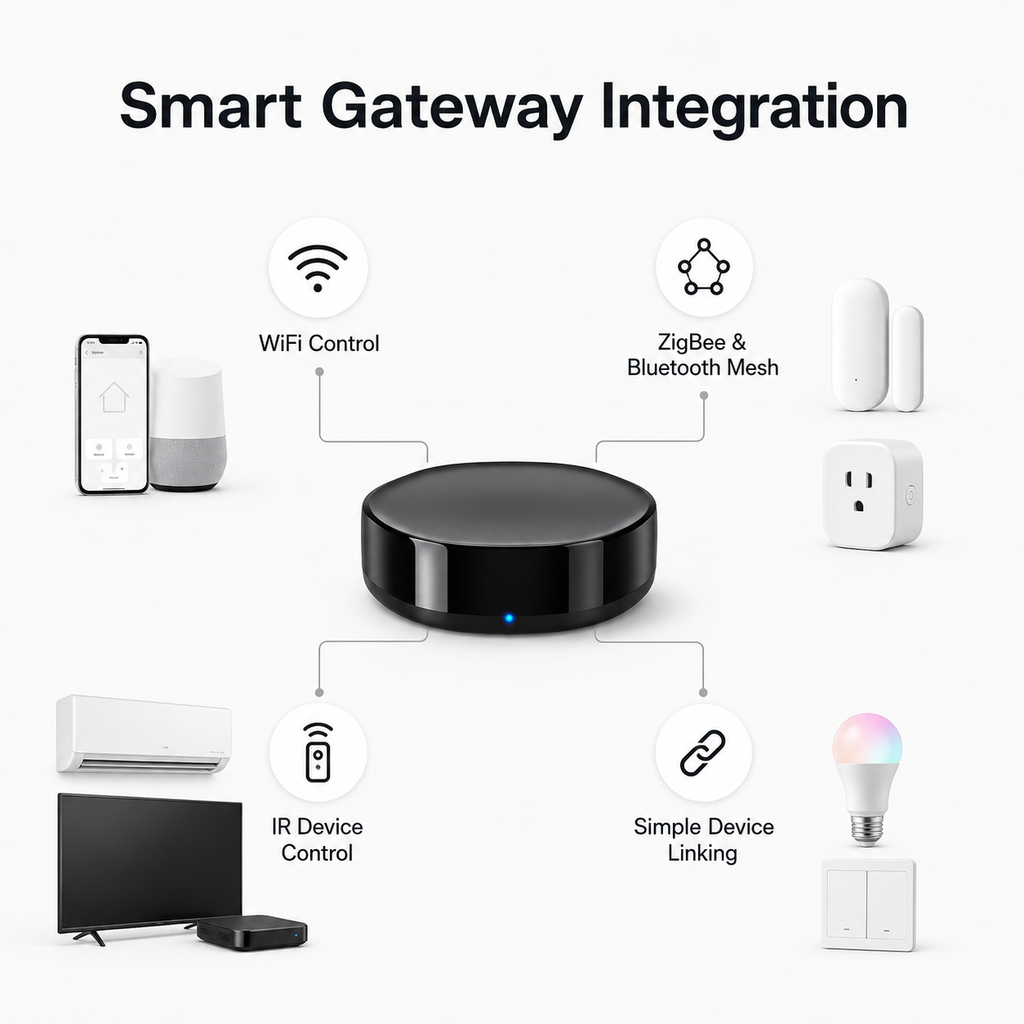 Protocol integration diagram for WiFi ZigBee IR gateway