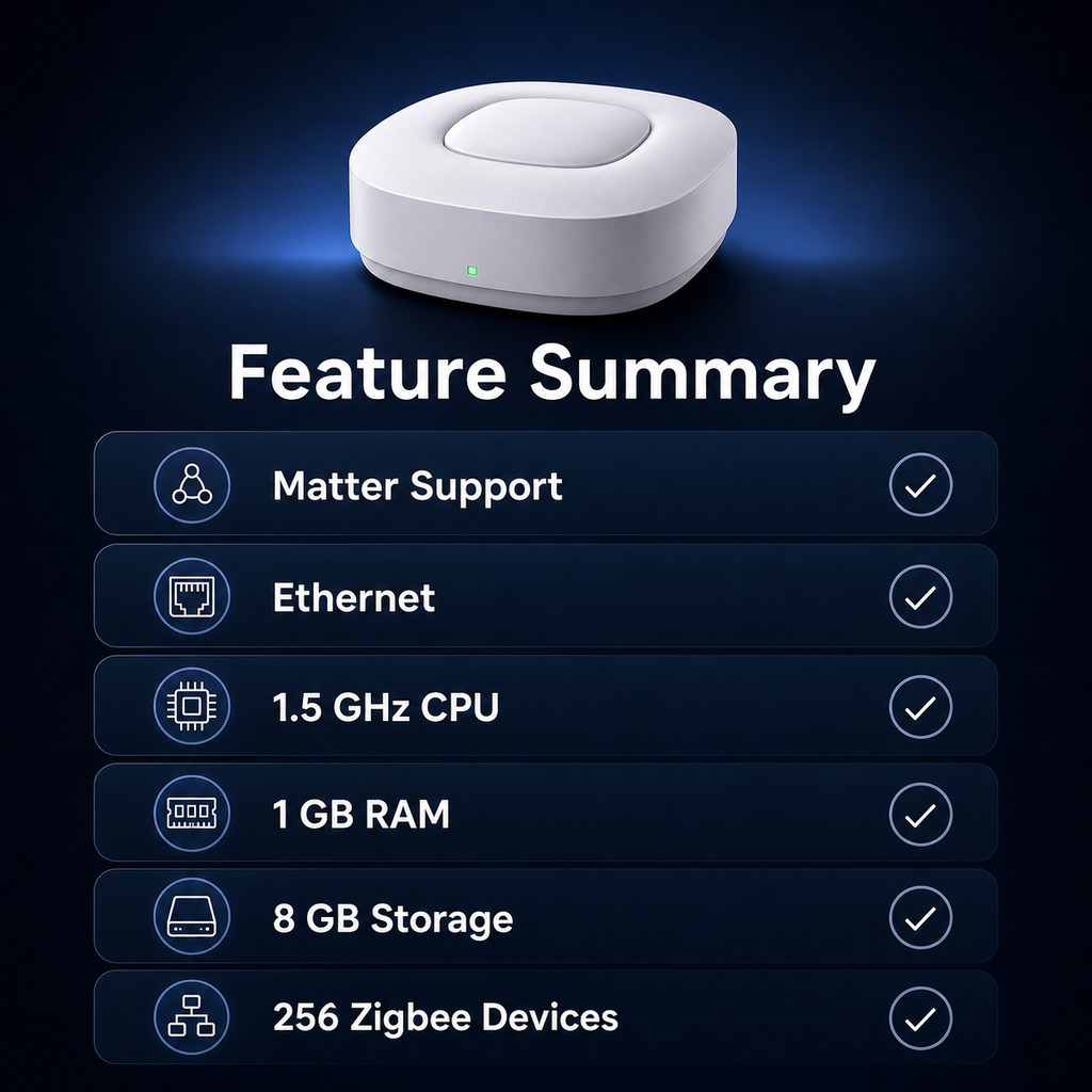 Résumé des fonctions Matter ZigBee Ethernet et capacité du NéoBridge Ultra Pro