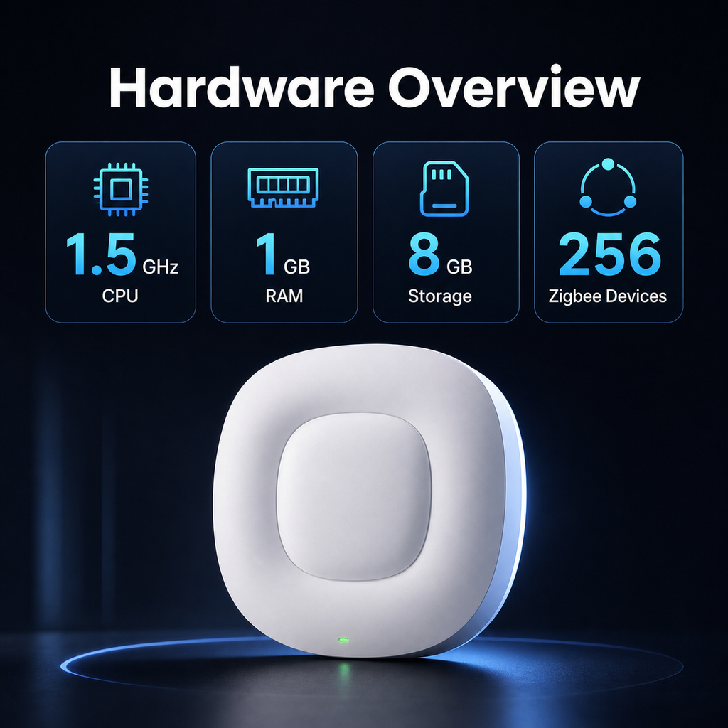 Vue hardware du NéoBridge Ultra Pro avec CPU RAM stockage et appareils ZigBee