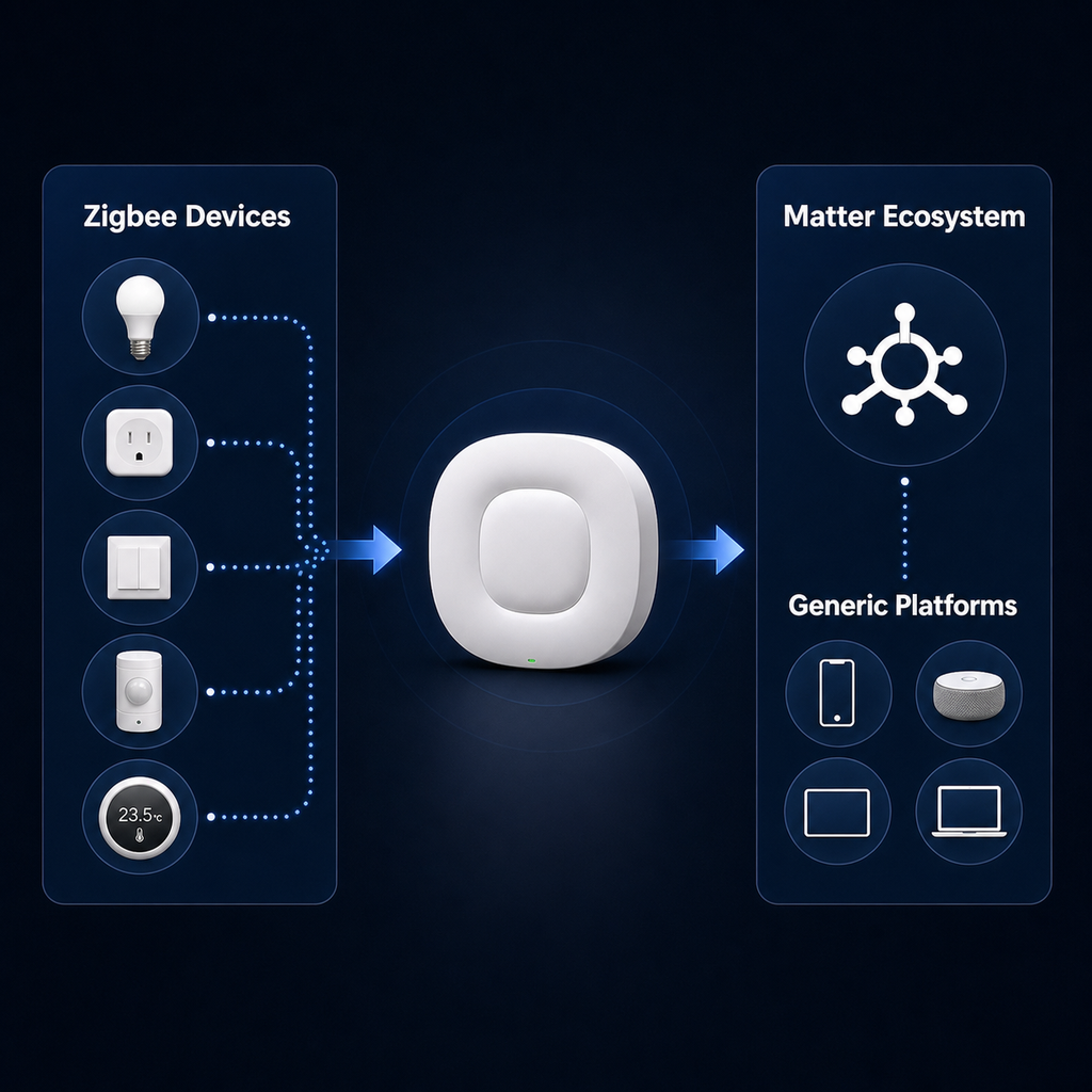 Schéma écosystème Matter et ZigBee avec passerelle NéoBridge Ultra Pro