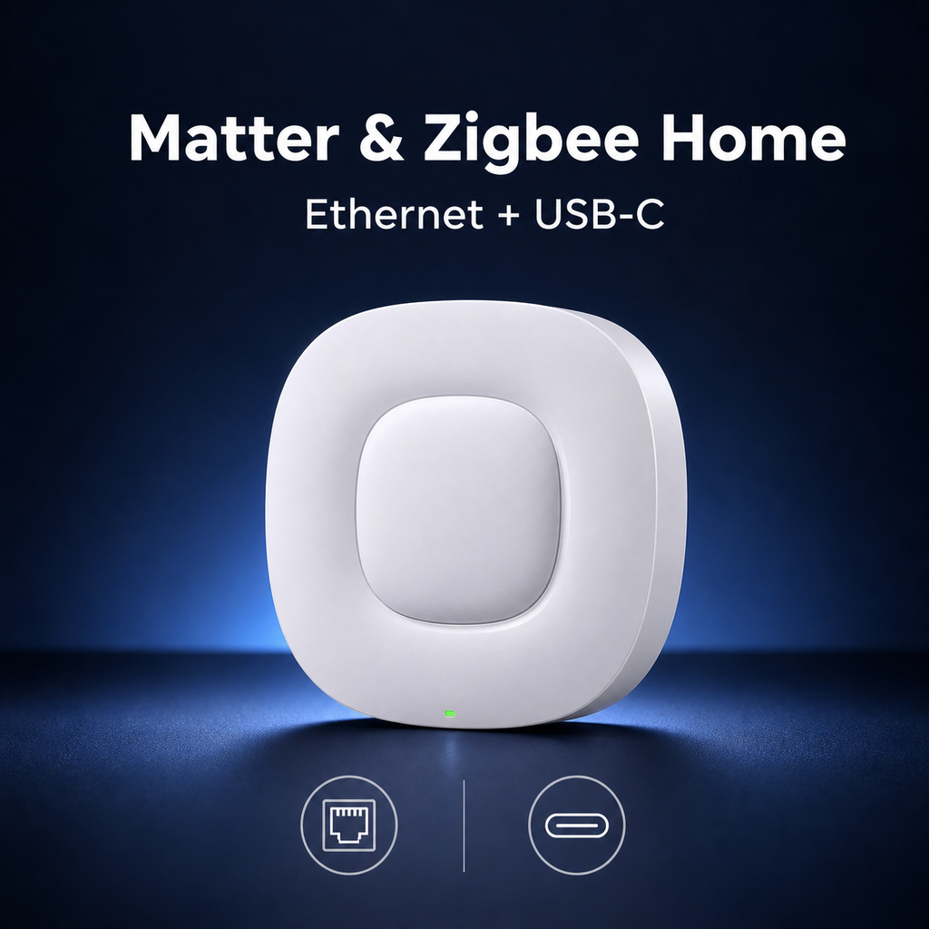 Packshot NéoBridge Ultra Pro pour maison Matter et ZigBee avec Ethernet et USB-C