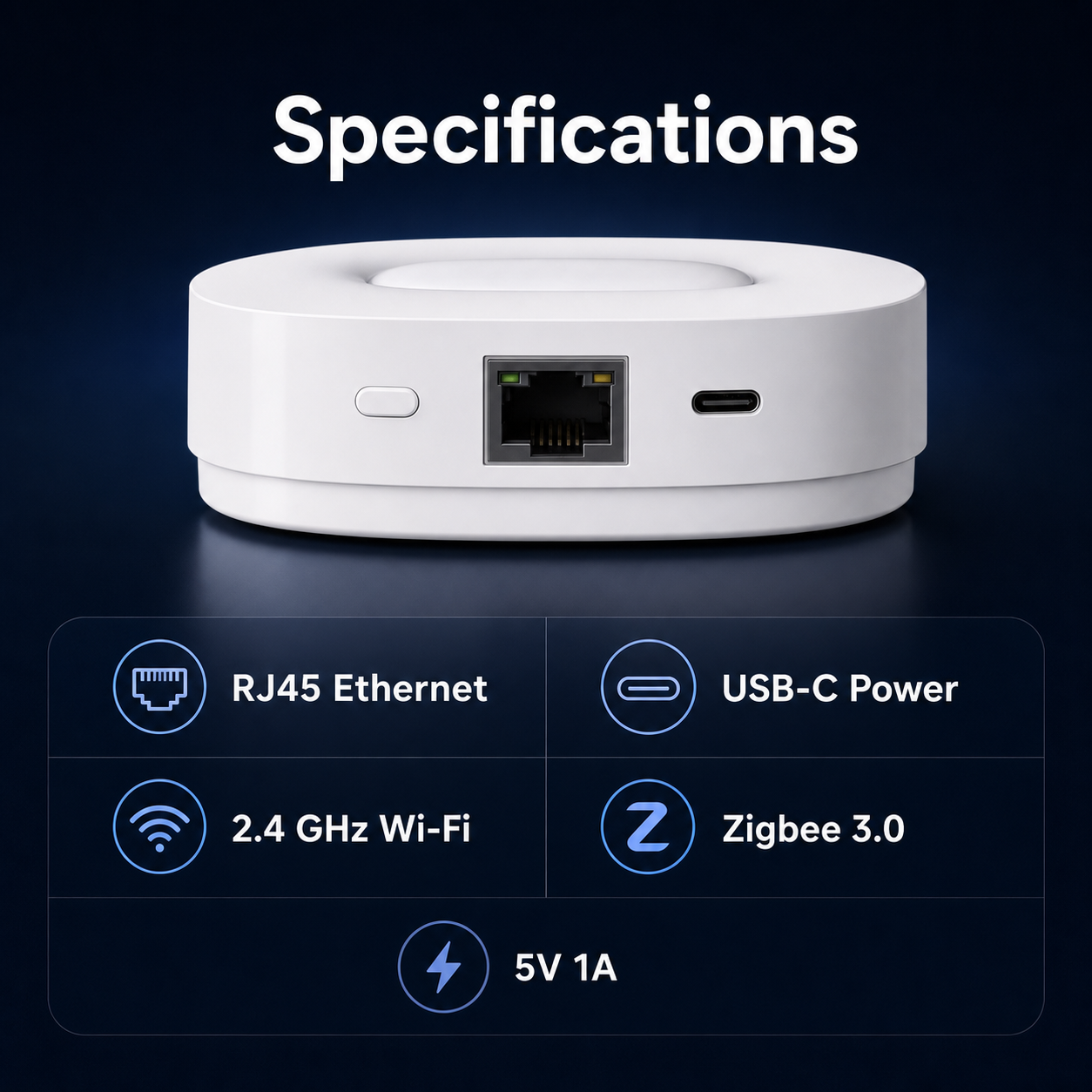 Spécifications et ports RJ45 USB-C WiFi 2,4 GHz et ZigBee 3.0 du NéoBridge Ultra Pro