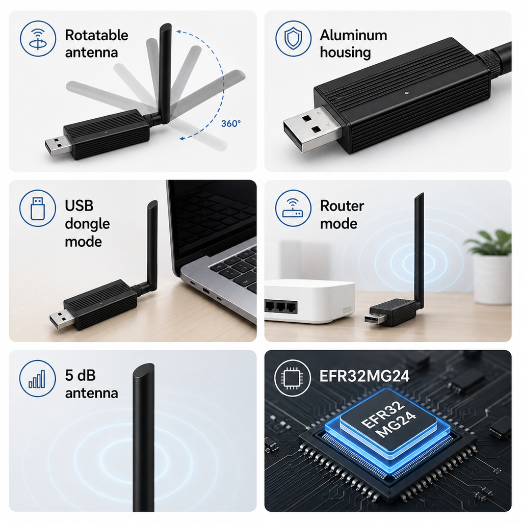 Grille de fonctionnalités de la clé USB ZigBee Thread EFR32MG24