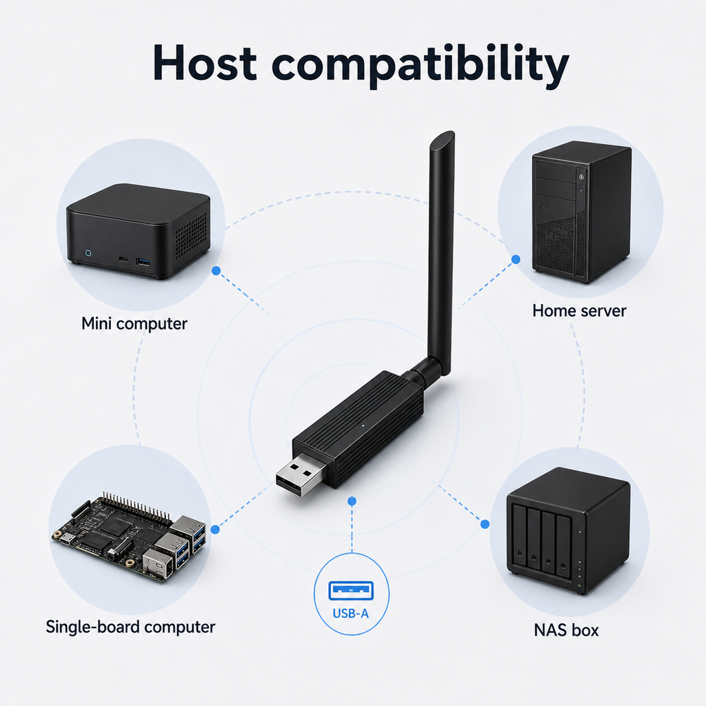 Compatibilité hôte générique de la clé USB ZigBee Thread avec mini ordinateur et serveur