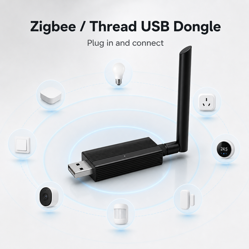 Clé USB ZigBee Thread au centre d'un réseau domotique générique