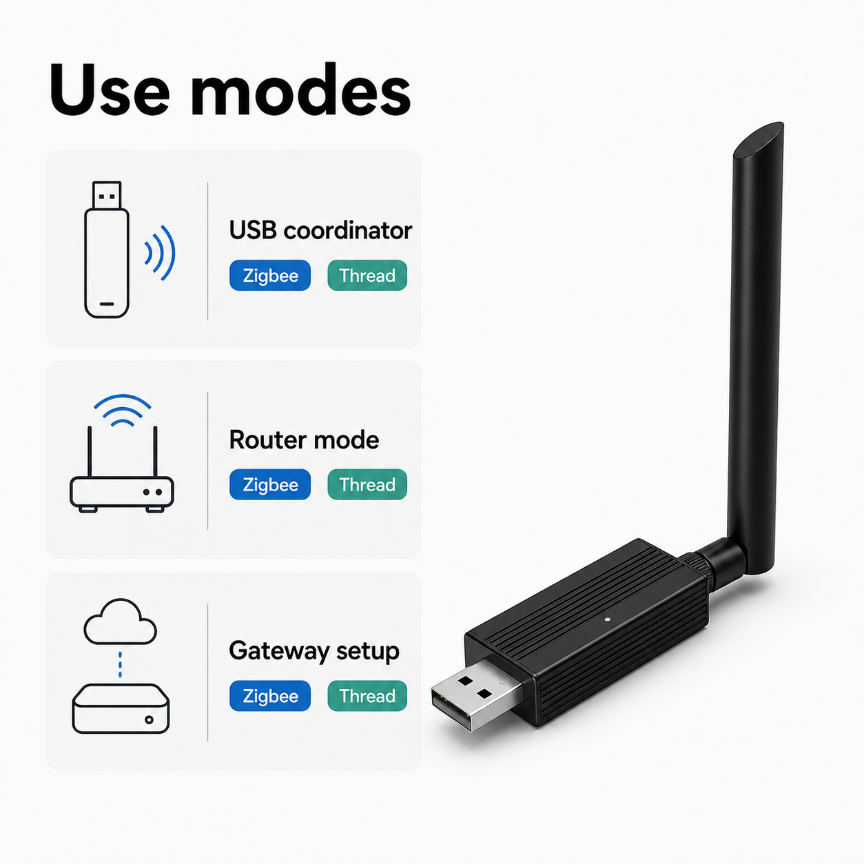 Modes d'utilisation de la clé USB ZigBee Thread en coordinateur ou routeur