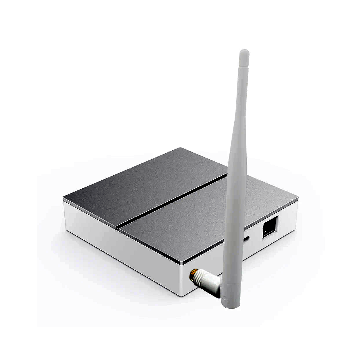 Angle studio packshot of wired ZigBee gateway with antenna
