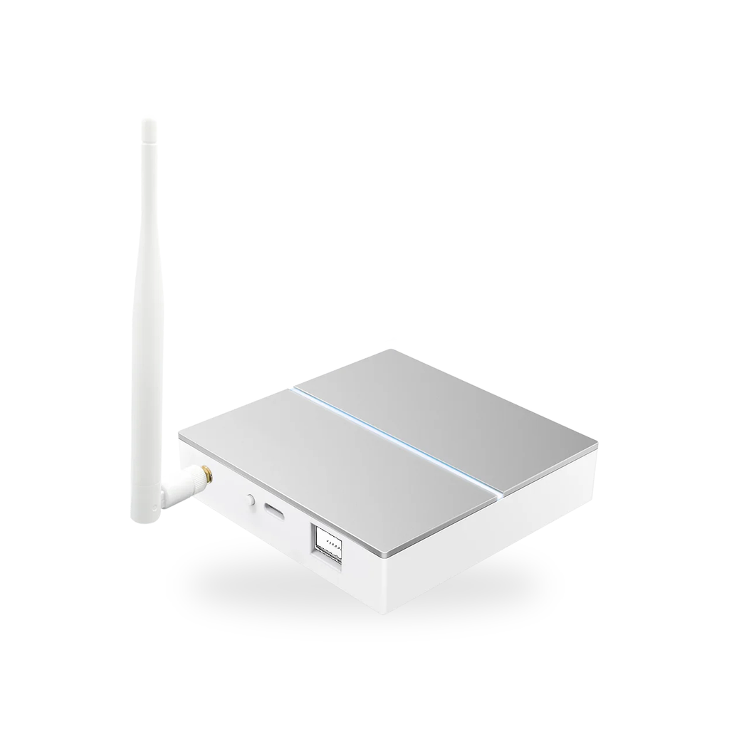 Clean cutout packshot of wired ZigBee gateway with antenna