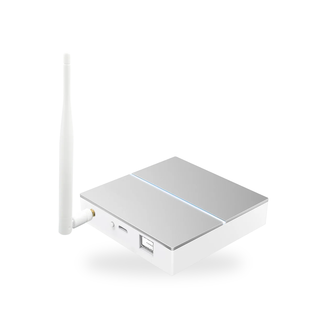 Clean cutout packshot of wired ZigBee gateway with antenna