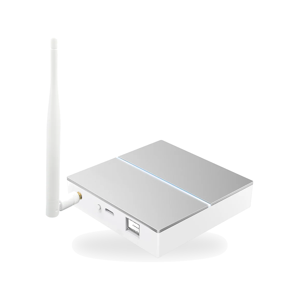 Hub ZigBee filaire NéoBridge Wired Essential avec antenne sur fond blanc