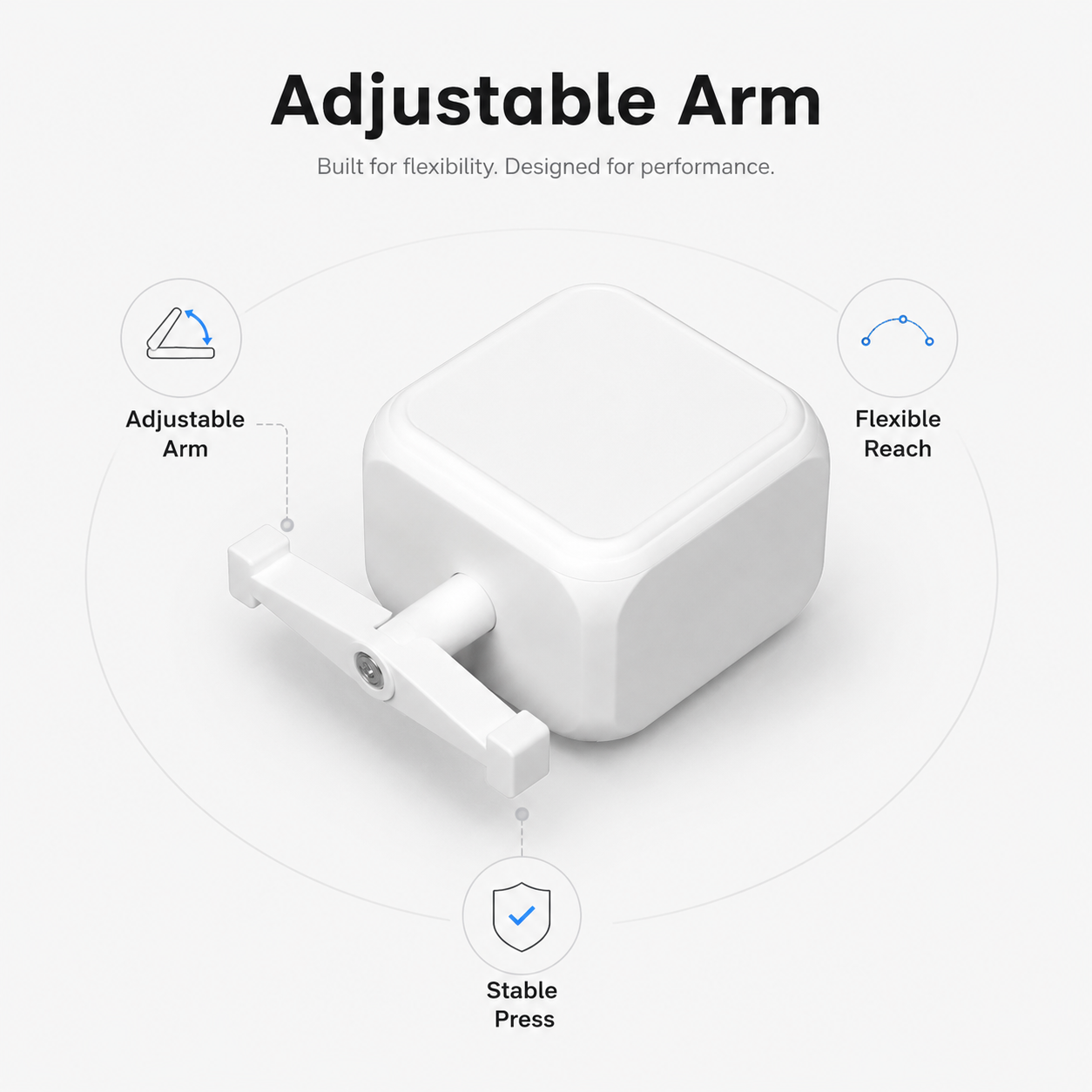 Adjustable arm feature image for Bluetooth button pusher