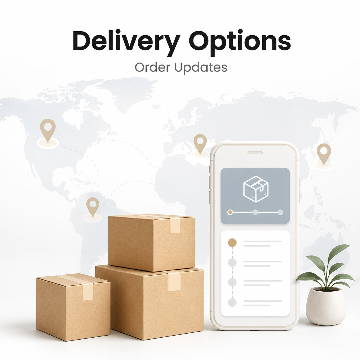 Delivery options map style image with parcels and generic order updates