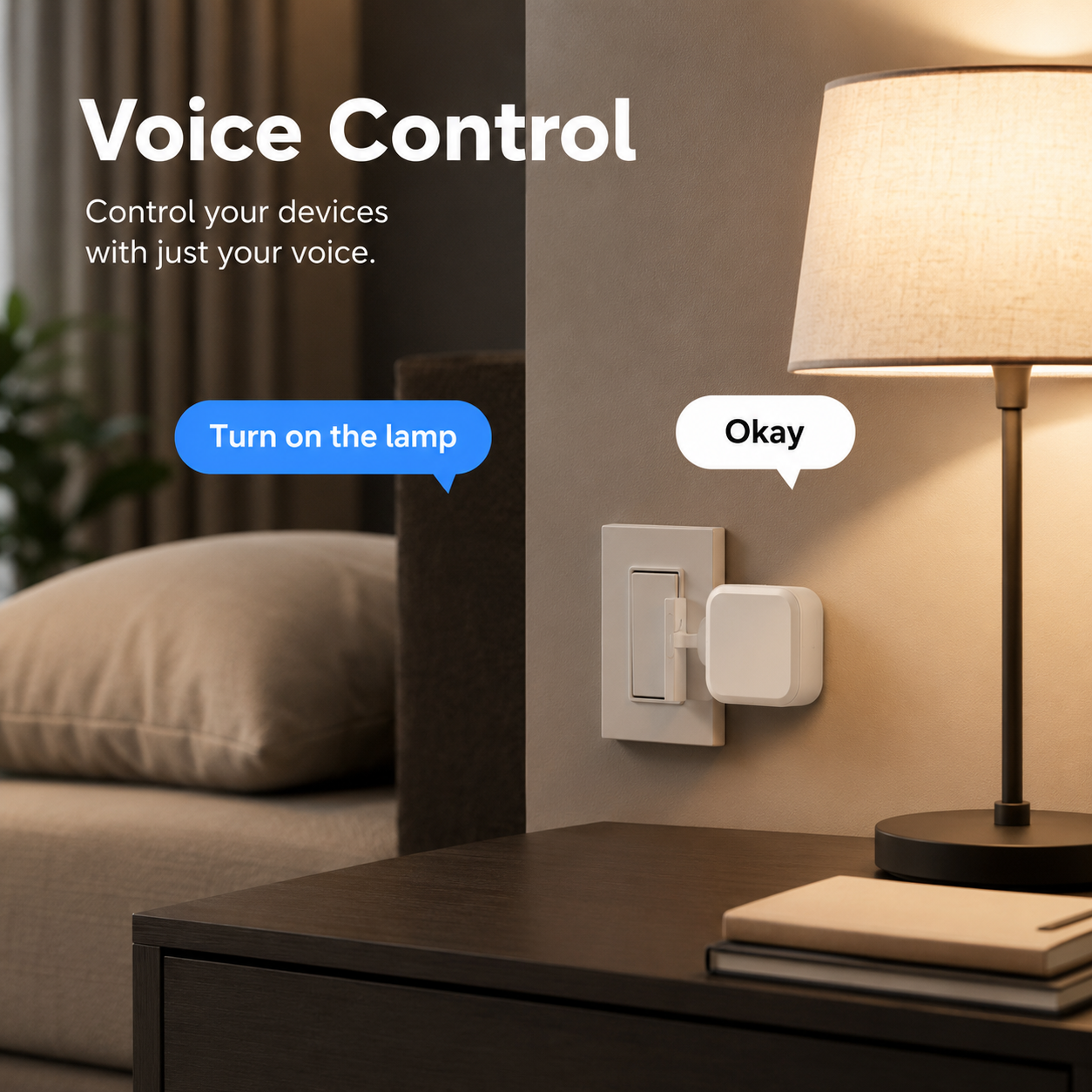 Generic voice control scene with Bluetooth button bot operating a lamp switch
