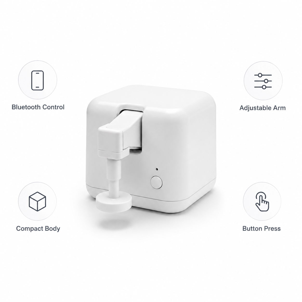 Product details card for compact Bluetooth button bot