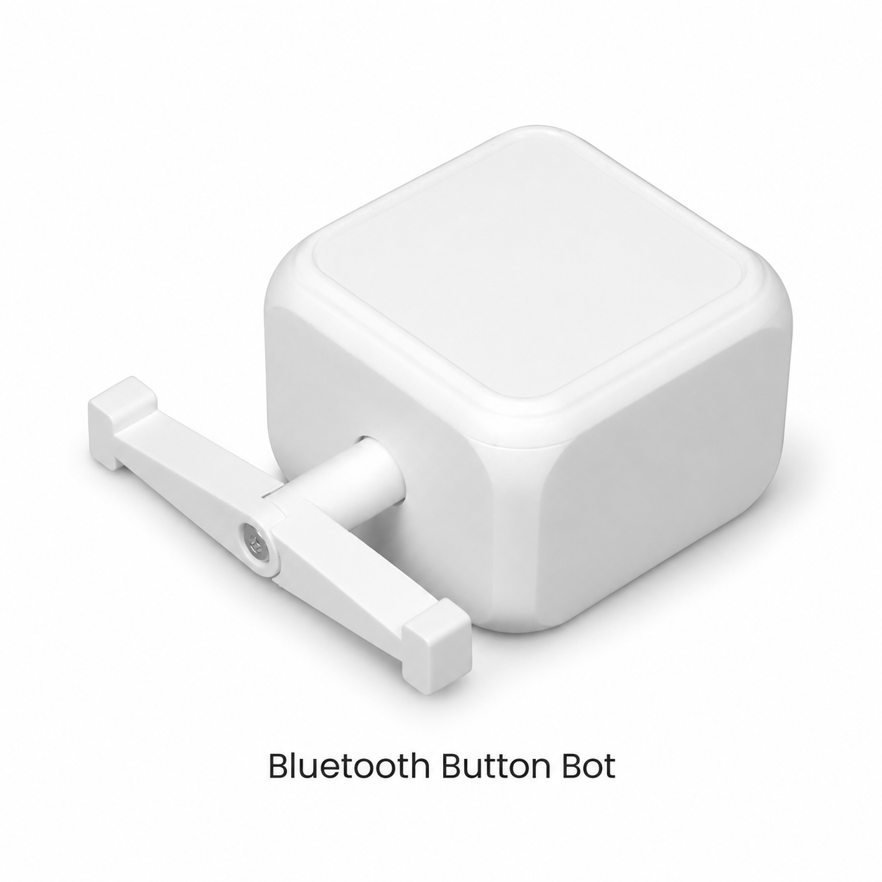 Studio packshot of white Bluetooth button pusher with adjustable arm