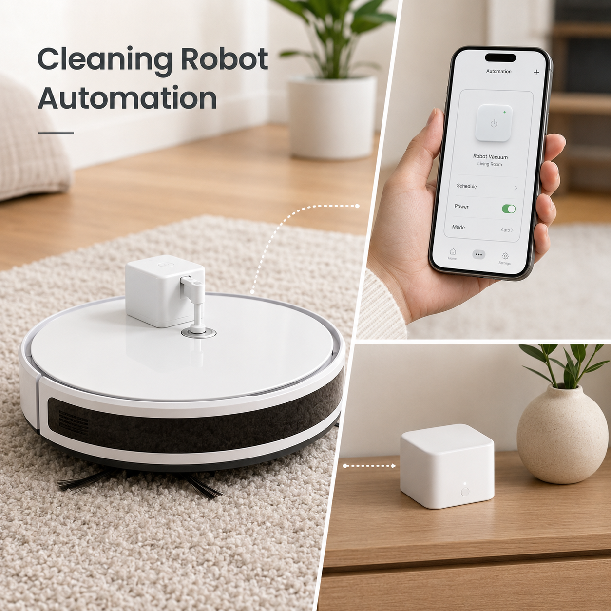 Cleaning robot button automation with app control